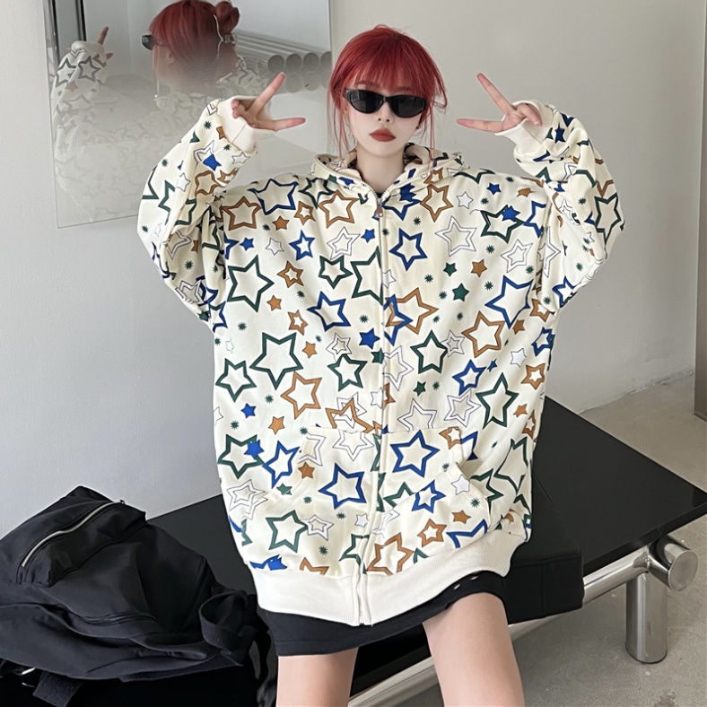 Áo hoodie Có Khóa Kéo In Hình Ngôi Sao Thời Trang Hàn Quốc Cho Nam