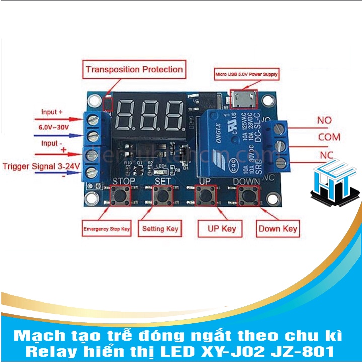 Mạch tạo trễ đóng ngắt theo chu kì Relay hiển thị LED XY-J02 JZ-801