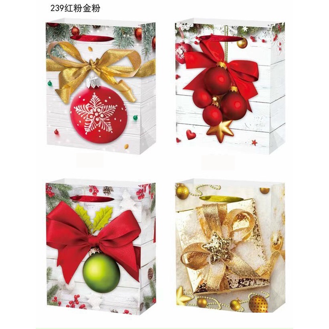 Túi giấy cao cấp đựng quà Noel phủ nhũ lấp lánh 24cm x 18cm trang trí Giáng sinh và làm quà tặng