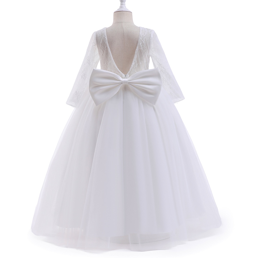 Đầm Phù Dâu Dự Tiệc Hở Lưng Phối Ren Thanh Lịch Cho Bé Gái