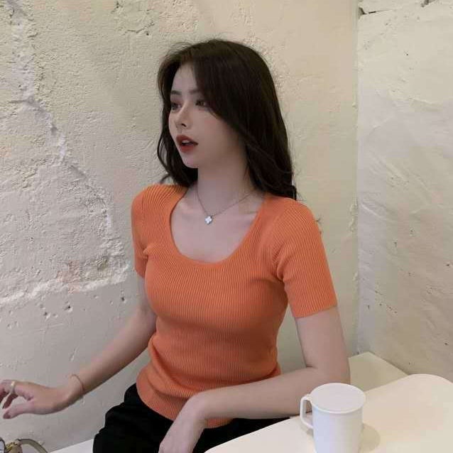 Áo Thun Tay Ngắn Cổ Vuông Bằng Lụa Lạnh Thời Trang 2023 Cho Nữ