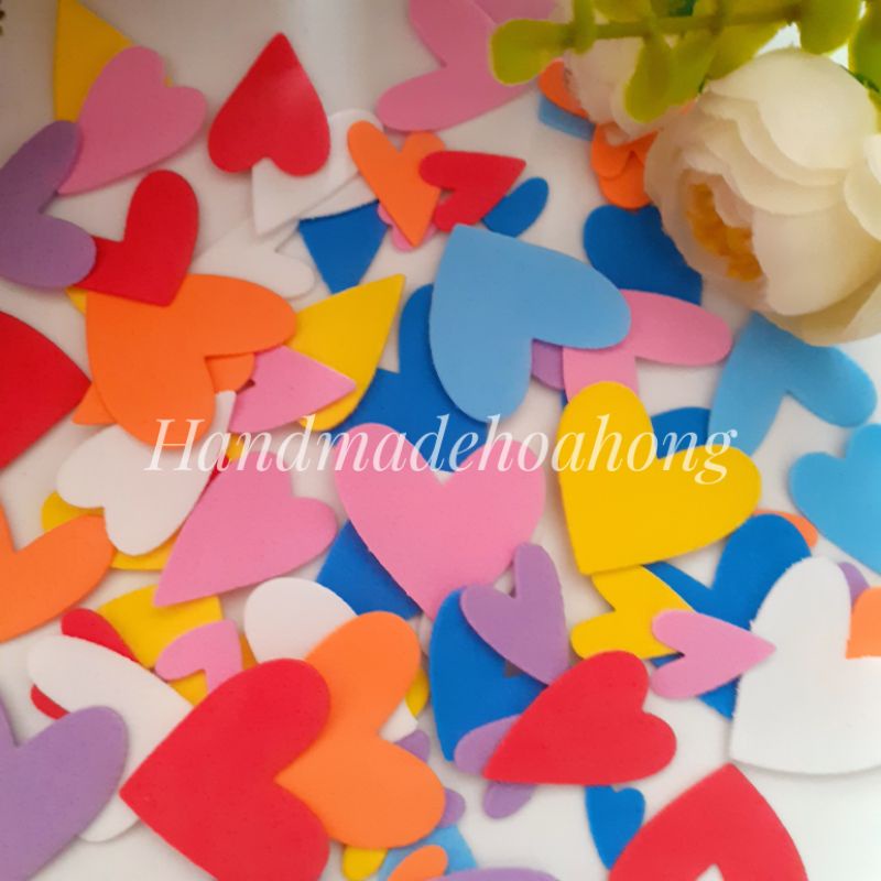 Set 50 hình trái tim bằng xốp, 10 size_Hình trang trí_thiệp, sổ scrapbook, bookmark_xốp mầm non _ giấy xốp
