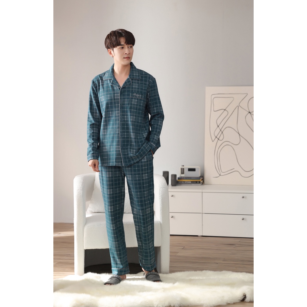 Bộ Pijama nam kẻ caro chất liệu cotton cao cấp dày mịn, thoáng mát, size L-3XL