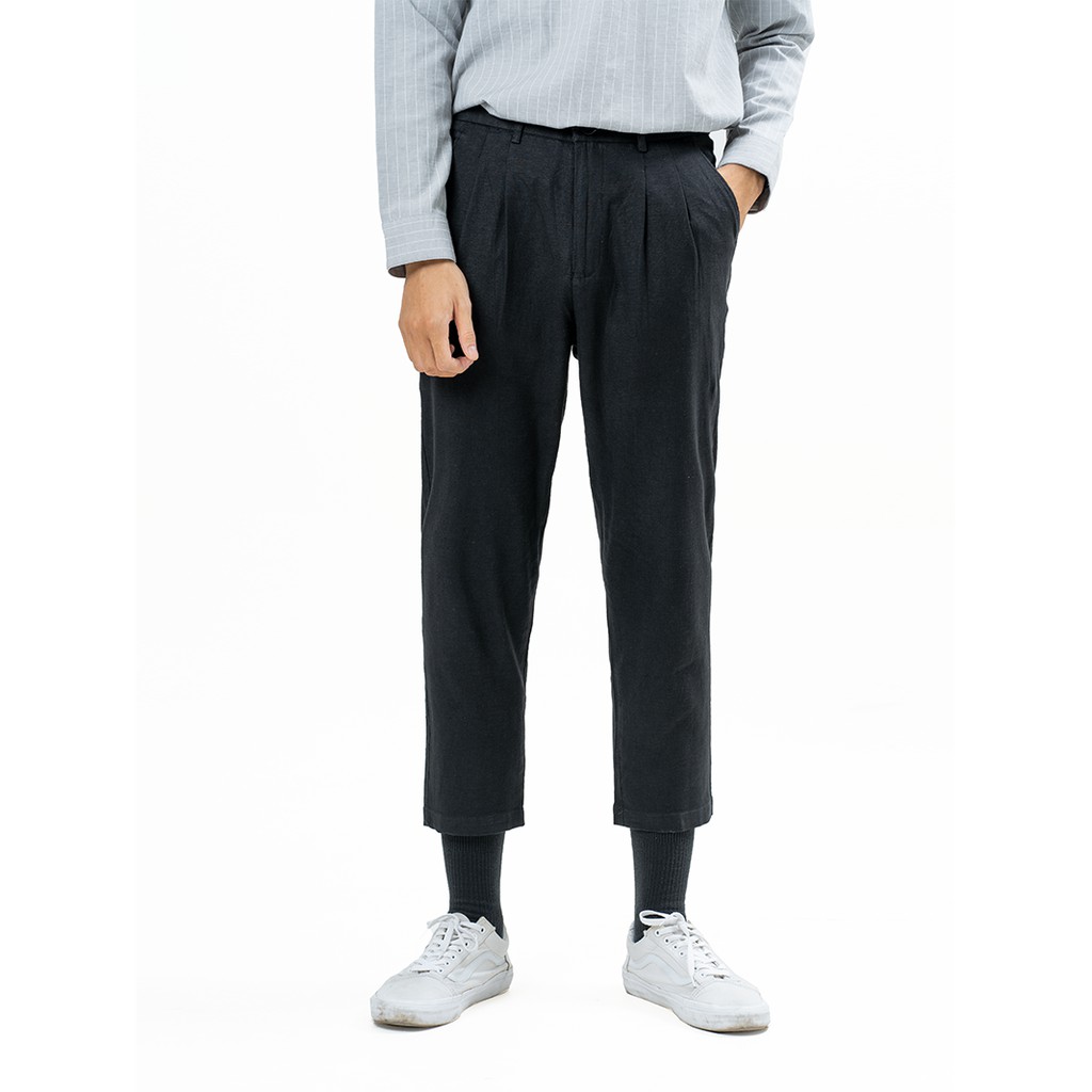 Quần Tây Nam đẹp 4MEN QT002 chất Linen (Đũi) Cao Cấp, Form Loose-Cropped