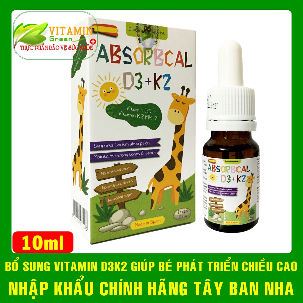 Vitamin D3 K2 cho bé ABSORBCAL D3+K2 giúp bé phát triển chiều cao | Nhập khẩu chính hãng Tây Ban Nha