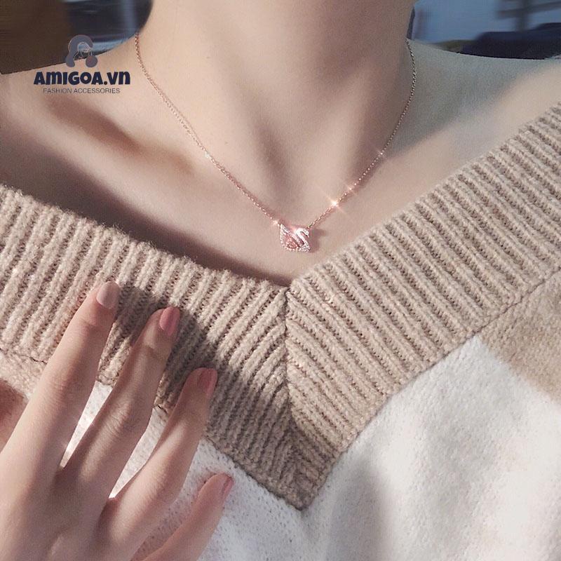 ✨✨Dây chuyền nữ mặt thiên nga đính đá zircon lấp lánh vòng cổ nữ mạ titan thiết kế xinh xắn trẻ trung phong cách Hàn Quốc