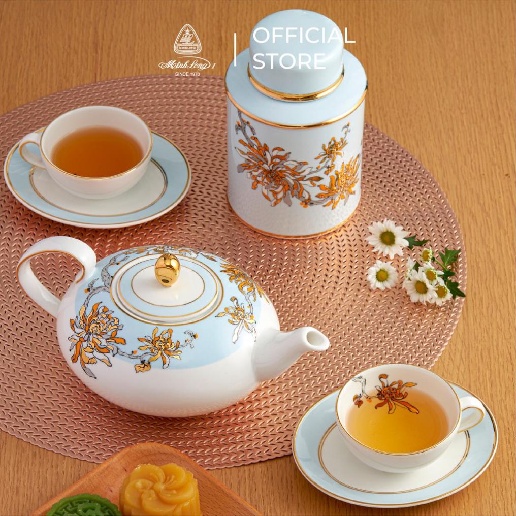 Combo Trung Thu Minh Long: Bộ trà - Hũ trà An Nhiên (combo 1) kèm hộp và túi quà tặng sang trọng
