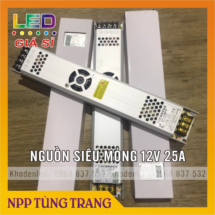 Nguồn led 12V mỏng 25A (300W), 16,7A - 12,5A - 10A dùng cho đèn led