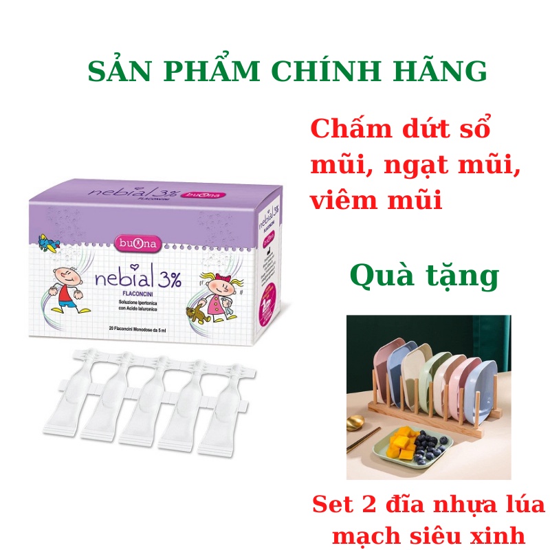 Nước muối ưu trương Nebial 3% dung dịch nhỏ mũi cho bé làm giảm nghẹt mũi, thông mũi. Hộp 20 ống - Hàng nhập khẩu Italy