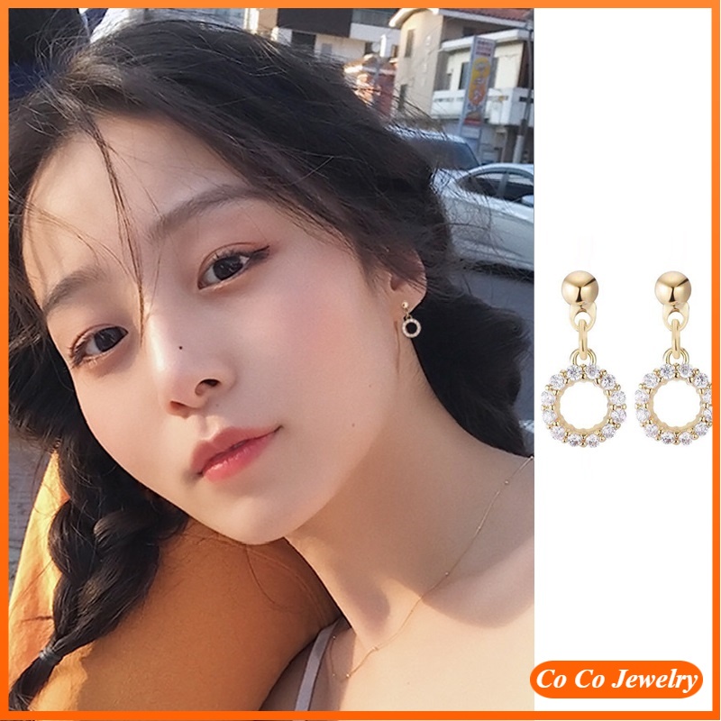 Hoa Tai Hình Học Rỗng Đính Đá Zircon Kiểu Hàn Quốc Cho Nữ
