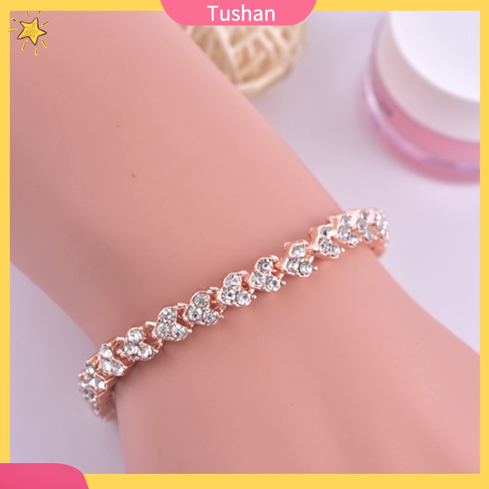 TUSH_Shiny Rhinestone Inlaid Women Bracelet Adjustable Bangle for Party Anniversary