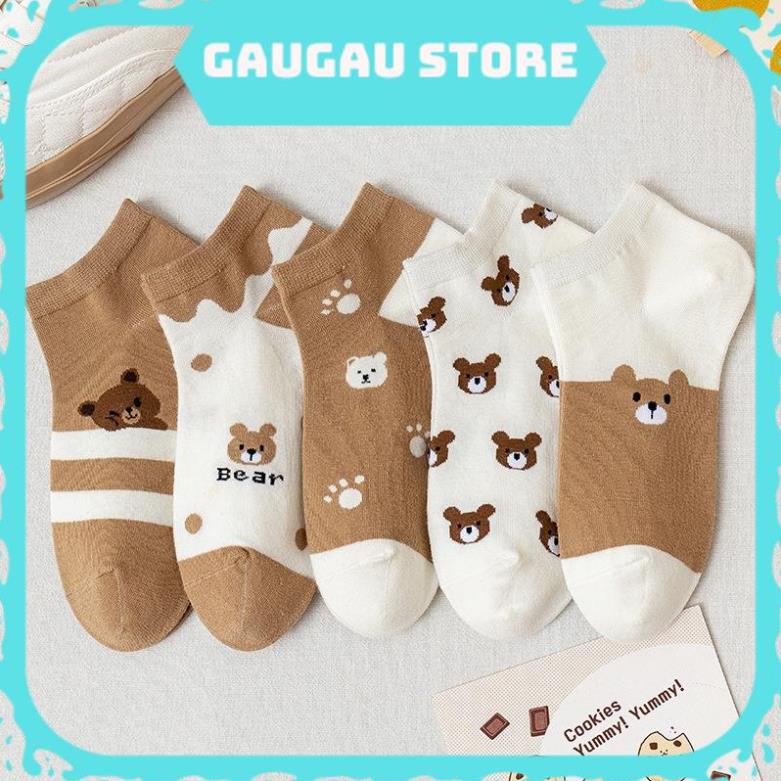 Tất Nữ Cổ Ngắn Cao Cấp Họa Tiết Gấu Mềm Mại Thoáng Mát