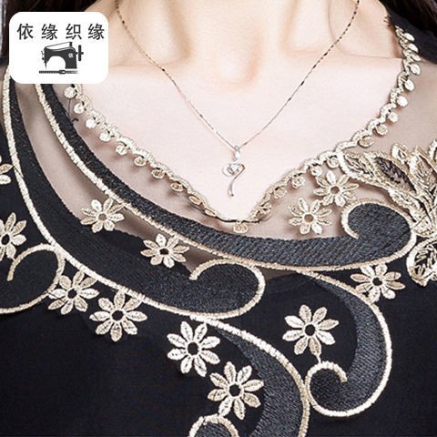 Mom's fashion lace western style self-cultivation new style black flower embroidery hollow hot diamond bottoming shirt for women