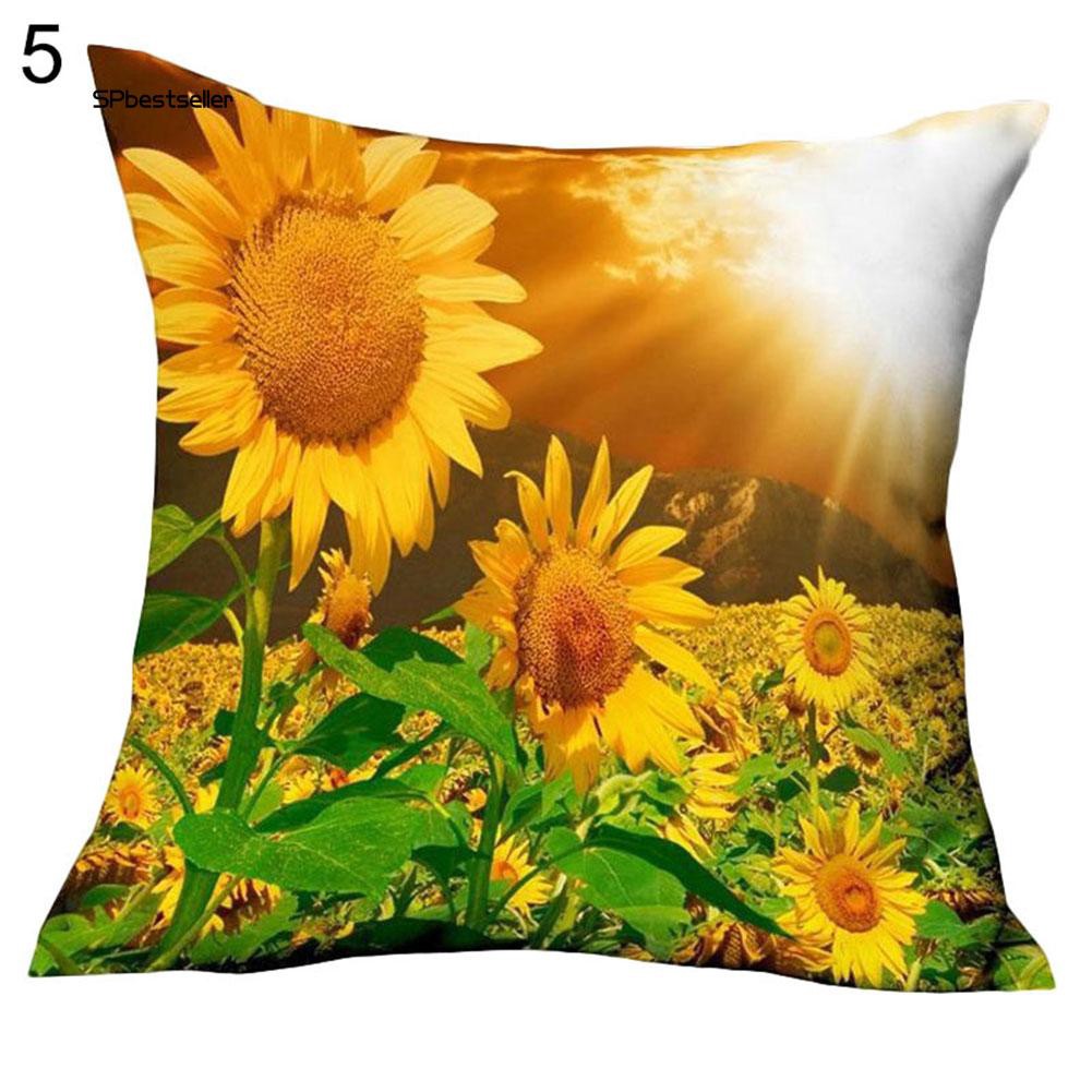 Vỏ gối sofa vải lanh in hình hoa hướng dương 3D