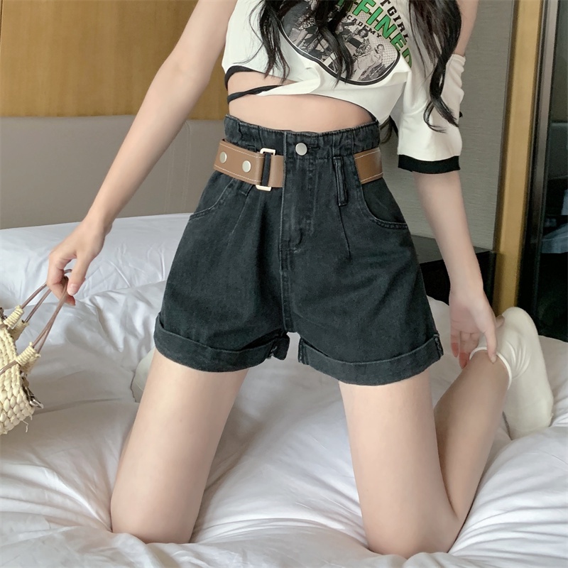 COZOK Quần Short denim Lưng Cao Ống Rộng Thời Trang Dễ Phối Đồ