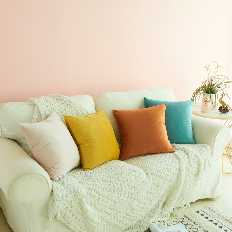 Gối tựa lưng sofa, Vỏ gối nhung trang trí vuông 45x45, hiện đại sang chảnh châu Âu.