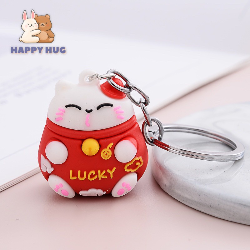 Móc khóa cute hình mèo may mắn và cây xương rồng độc đáo - Happy Hug