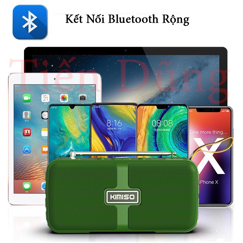 loa bluetooth kimiso KMS-303 chạy thẻ nhớ TF , cổng USB đài FM- Loa mini có ăng teng để nghe đài