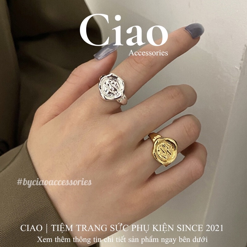 [TRENDY] Nhẫn mạ bạc S925 thiết kế hoạ tiết mặt lõm mã 24 phong cách trendy mới lạ Ciao accessories