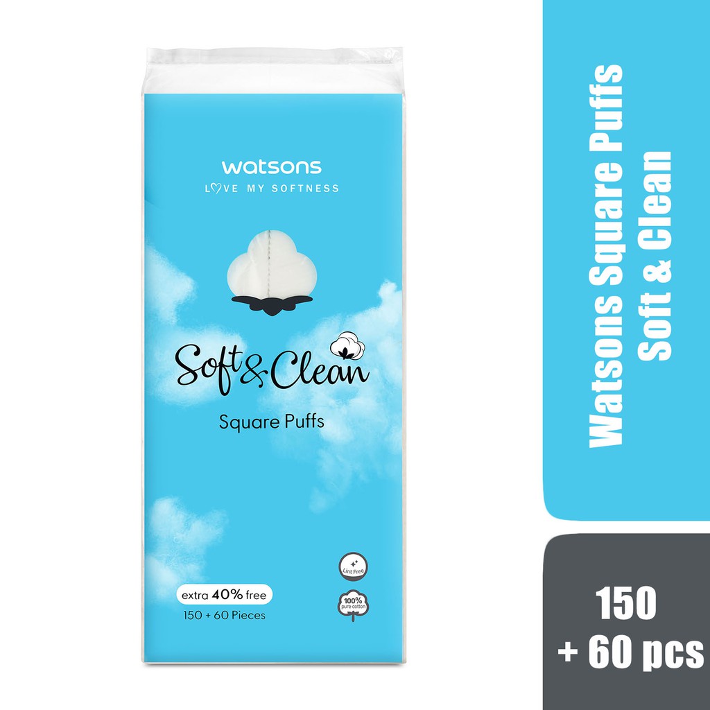 Bông Tẩy Trang Watsons Love My Softness Soft & Clean Square Puffs Free 40% Dạng Túi Mềm 150+60 Miếng