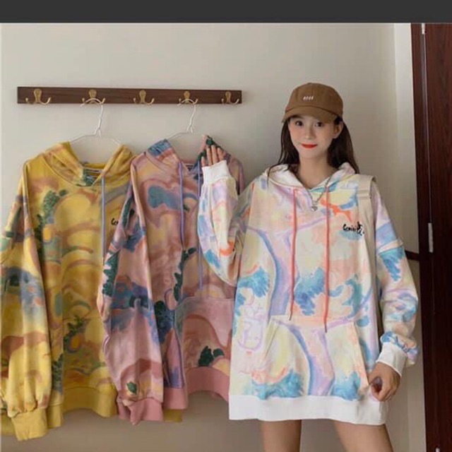 Áo nỉ loang có mũ form rộng