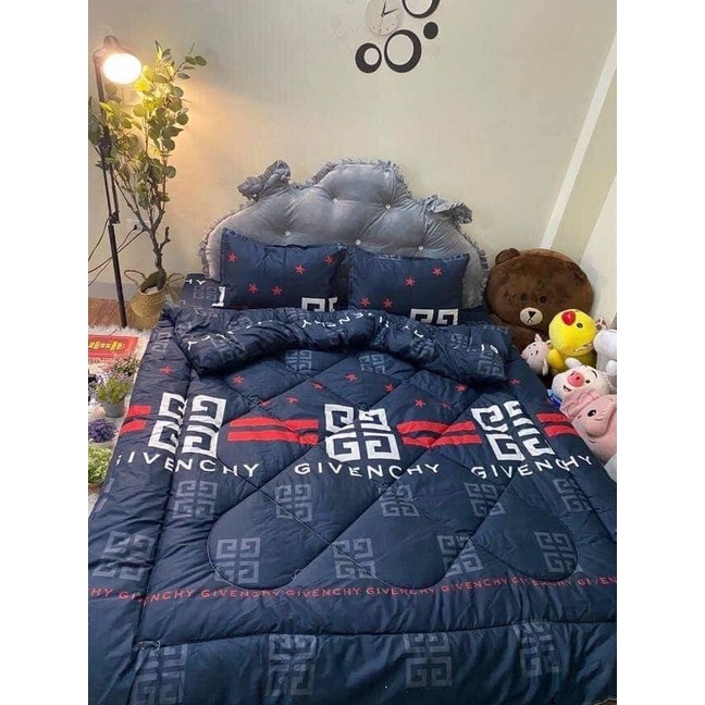 Trọn bộ 5 món ga gối chăn phao poly cotton có ruột bông dày loại 1