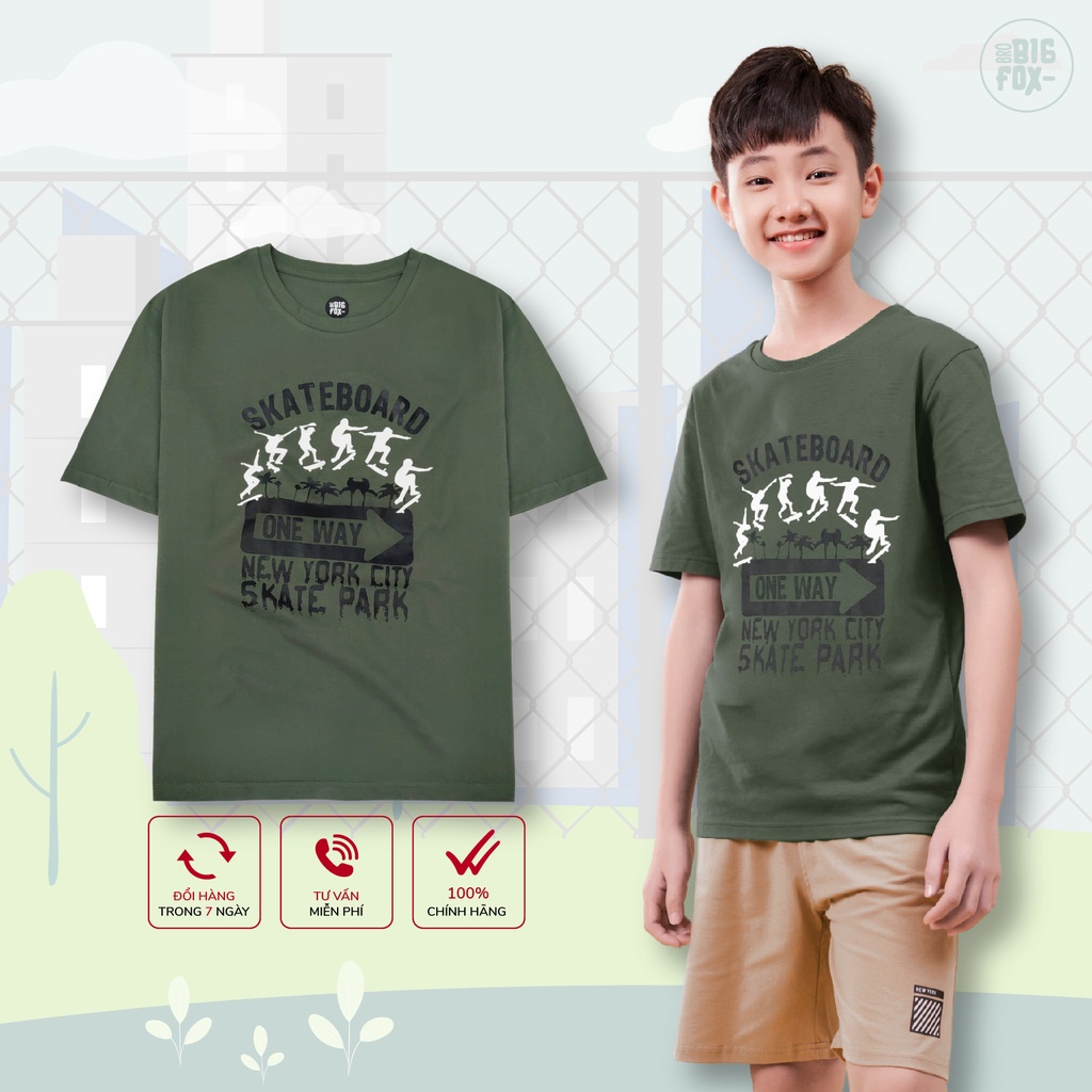 Áo Thun Bé Trai Size Đại Bigfox, Áo Phông Hè Trẻ Em Dáng Rộng In Hình Skate Board, Chất Cotton Size 12,13,14,15 Tuổi