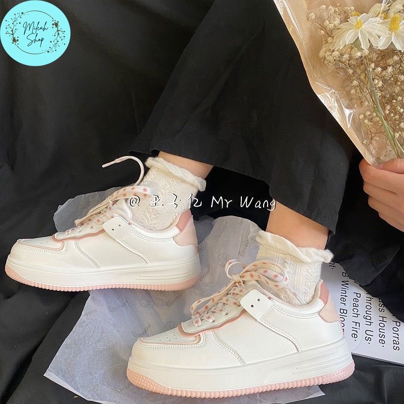 Giày thể thao viền hồng, đốm hồng, giày sneaker phong cách Hàn Quốc