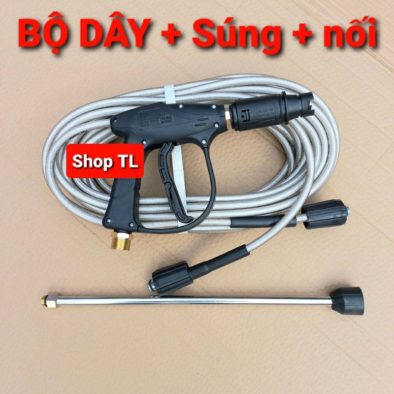 Bộ dây rửa xe 10, 15, 20, 30m Và súng xịt rửa xe áp lực cao (Kèm ống nối inox dài 36cm)