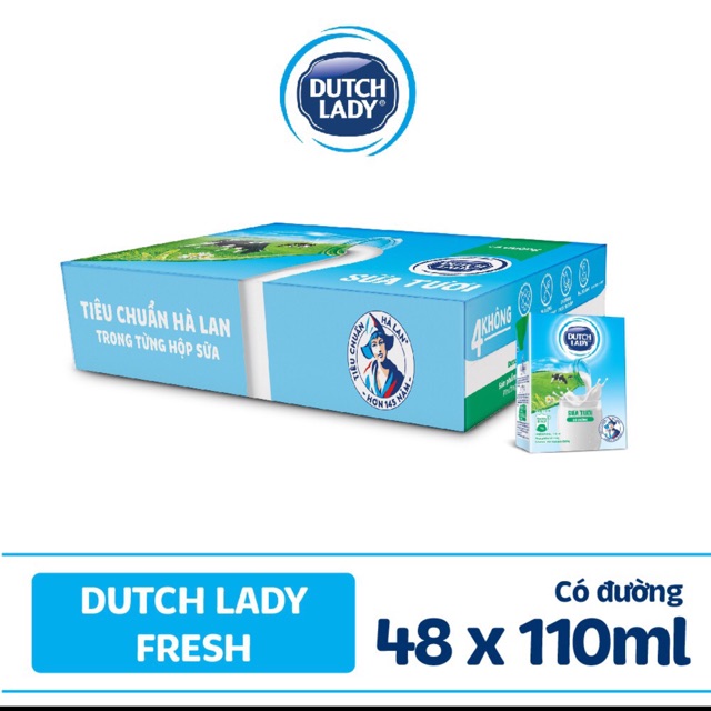 Thùng sữa tươi tiệt trùng Dutch Laydy Fresh có đường 48x110ml