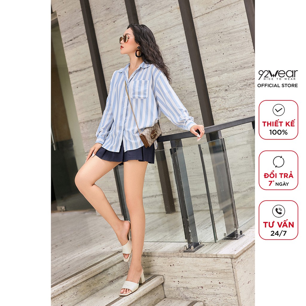 Áo sơ mi nữ công sở 92WEAR áo dài tay kẻ thô form đẹp thời thượng ASA1574