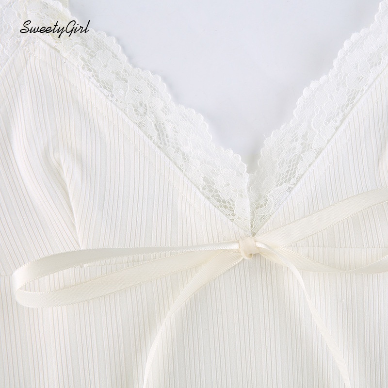 Áo hai dây cổ chữ V màu trơn viền ren thời trang cho nữ