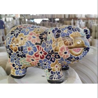 Heo đất mặt cười gốm bách hoa Bình Dương _ Ống tiết kiệm_ Ảnh thật tại lò