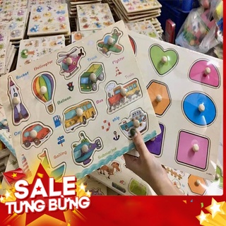 Đồ chơi gỗ Bảng ghép Hình Núm Gỗ Nhiều Chủ Đề Cho Bé - Bảng gỗ núm cho bé