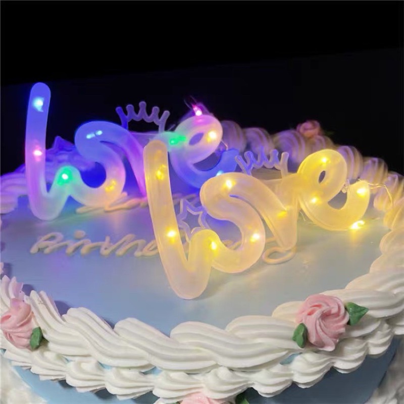 Đèn Led Đèn Đom Đóm Các Mẫu Chữ Love, Vương Miệng, I Love Y Kèm Pin 3 Chế Độ Nháy