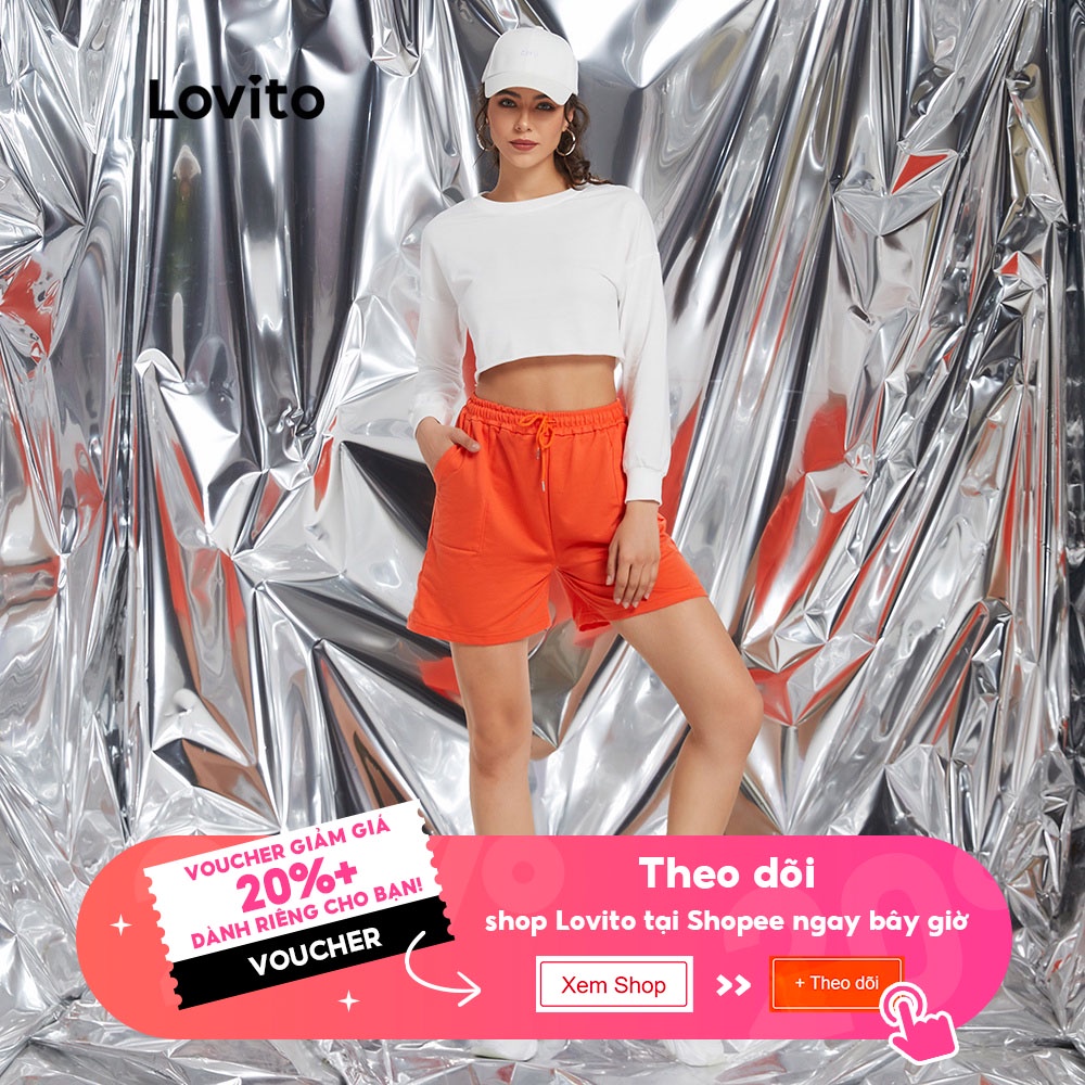 Quần đùi Lovito dây rút in chữ L09073 (màu đen/cam) | BigBuy360 - bigbuy360.vn