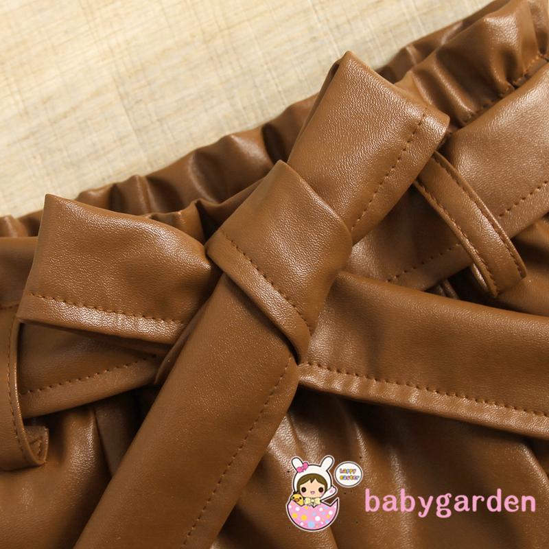 BABYGARDEN-2-7years Baby Girls 2 Pcs Solid Color Outfits, Cropped Fluffy Fur Camisole + Belted Leather Shorts Set