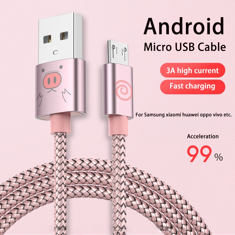 Dây cáp sạc nhanh 3A Micro USB hình hoạt hình cho SAMSUNG XIAOMI HTC HUAWEI