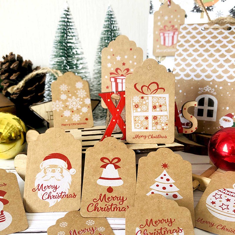 100pcs New Christmas Kraft Paper Tag Retro Snowflake Deer Paper Card Christmas Tree Decoration Label