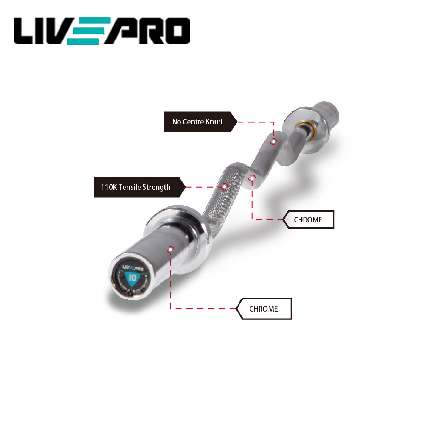Thanh đòn tạ cong EZ chuẩn cao cấp Olympic Livepro Chính Hãng 4′ OLYMPIC EZ-CURL BAR 10Kg/ 1.2M BAR LP8053