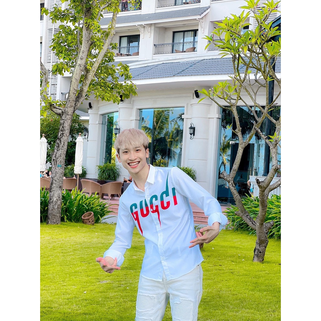 Áo Sơ Mi Gucci Tia Sét Đập Hộp Full Tem Mác Like_Auth Hót Nhất Năm  Với Hoạ Tiết Gucci In Lên Áo Cực Chất