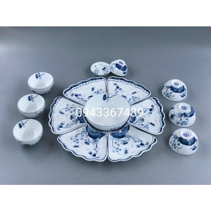 Bộ bát đĩa hoa mặt trời vẽ sen, chuồn ĐK 48cm, 58cm. Sứ Bát tràng