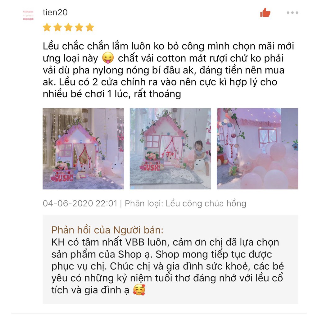 Ngôi nhà công chúa Lều công chúa cho bé, vải cotton cao cấp dầy dặn (có sẵn)