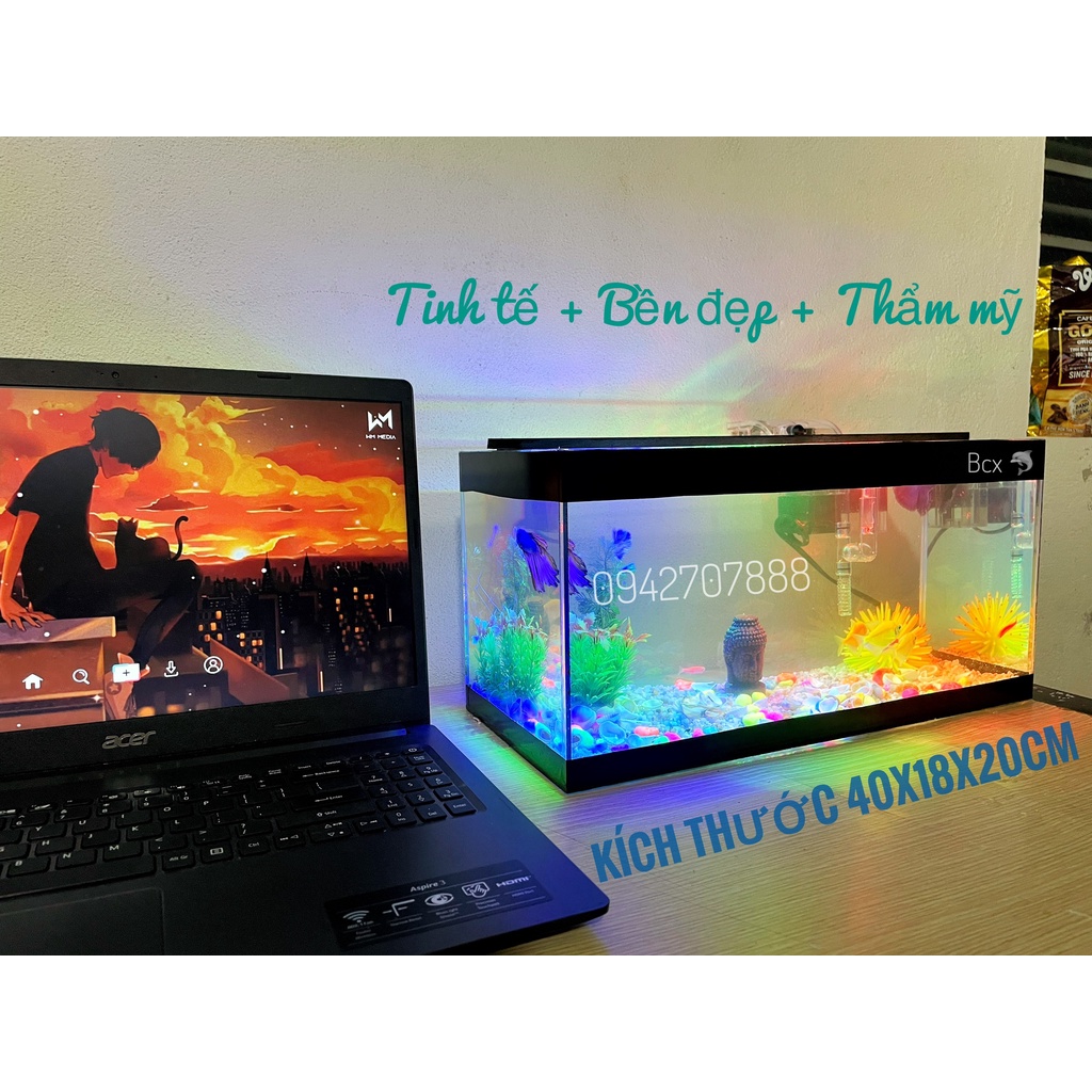 Bộ bể cá cảnh size 40cm đầy đủ đèn lọc và phụ kiện