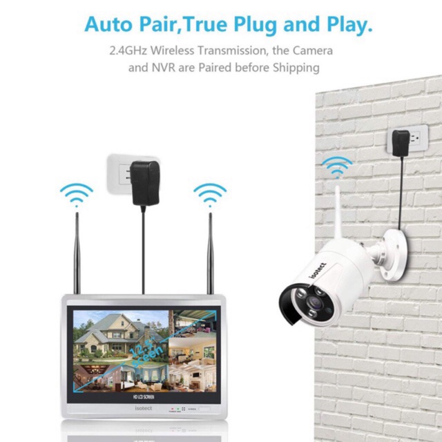 Đầu Ghi 4/8 Camera FullHD 2.0MP IP Wifi Hồng Ngoại NVR Kit 12.5 inch LCD