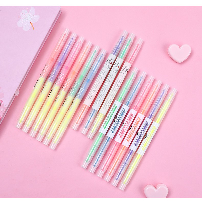 [Mã LIFEXANH03 giảm 10% đơn 500K] Bút nhớ highlight pastel 2 đầu nhiều màu gồm set 6 bút và 3 bút