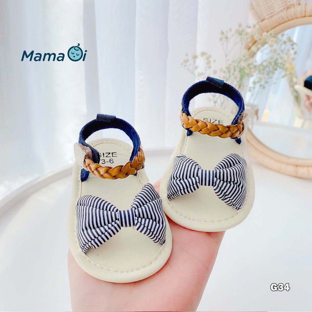 G34 Giày sandal cho bé dép tập đi lót da nơ trắng đen mềm nhẹ êm chân của Mama Ơi - Thời trang cho bé