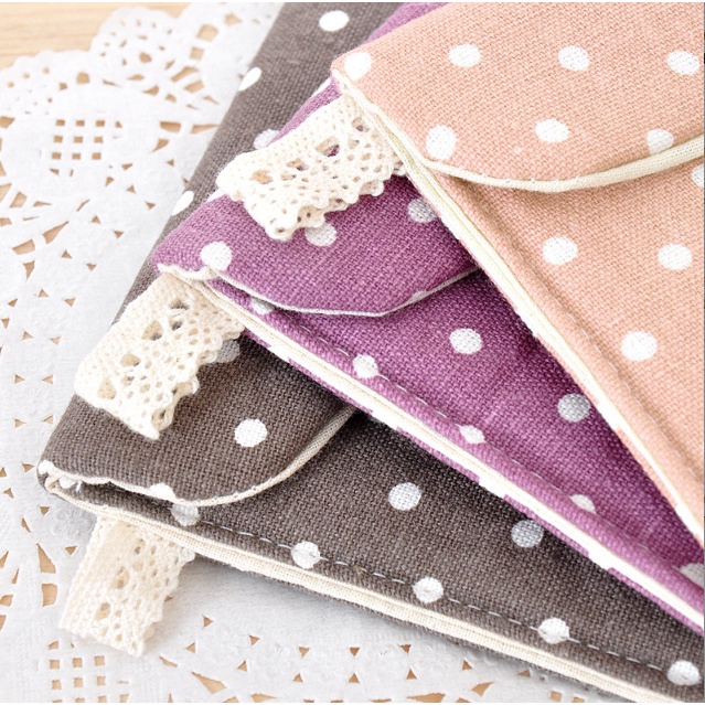 Túi lưu trữ băng vệ sinh, khăn giấy vải Lanh Cotton tươi Hàn Quốc siêu dễ thương