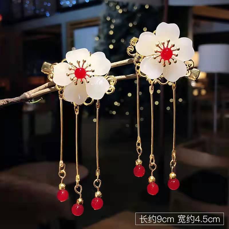 1 Cặp Kẹp Tóc Hình Chú Chim Trắng/Đỏ Phong Cách Trung Hoa Cổ Điển Thời Trang Cho Bé Gái