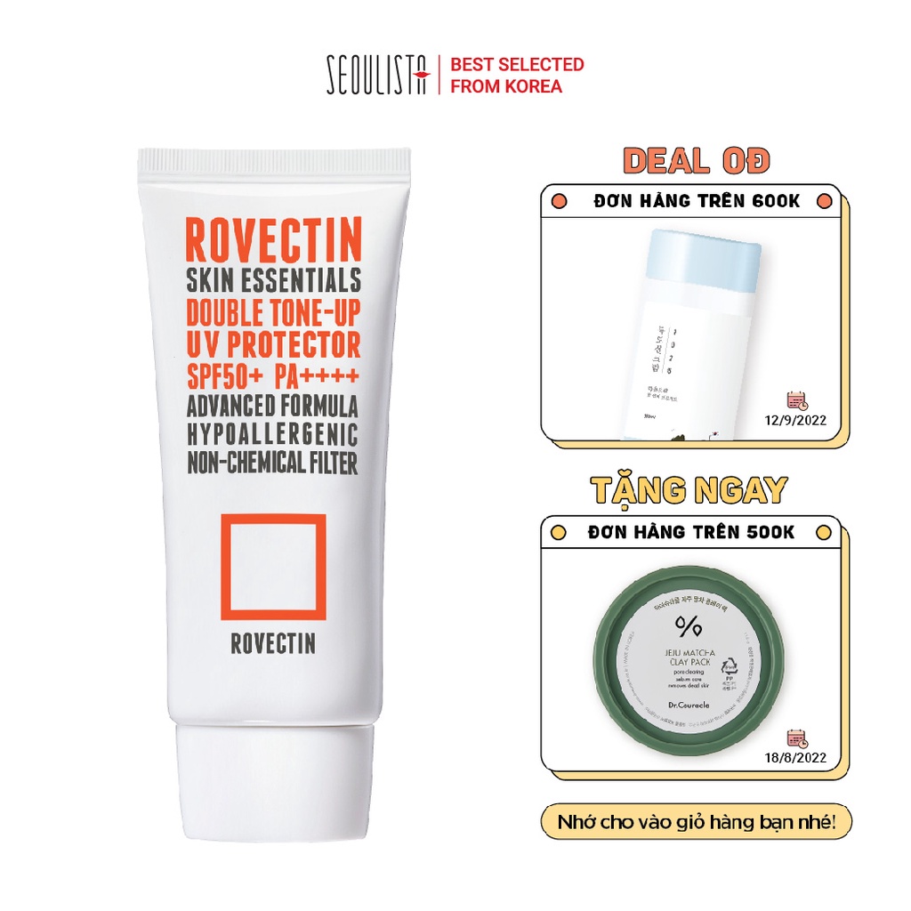 Kem chống nắng vật lý nâng tông ROVECTIN Skin Essentials Double Tone-up UV Protector SPF 50+ PA++++